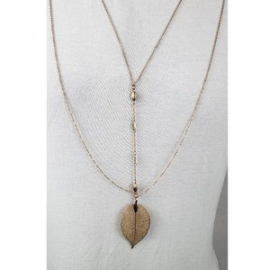 Unique Gold Tone Leaf Long Necklace